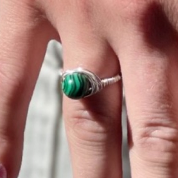 Malachite Ring Handmade Minimalist Wire Wrapped - Picture 2 of 3